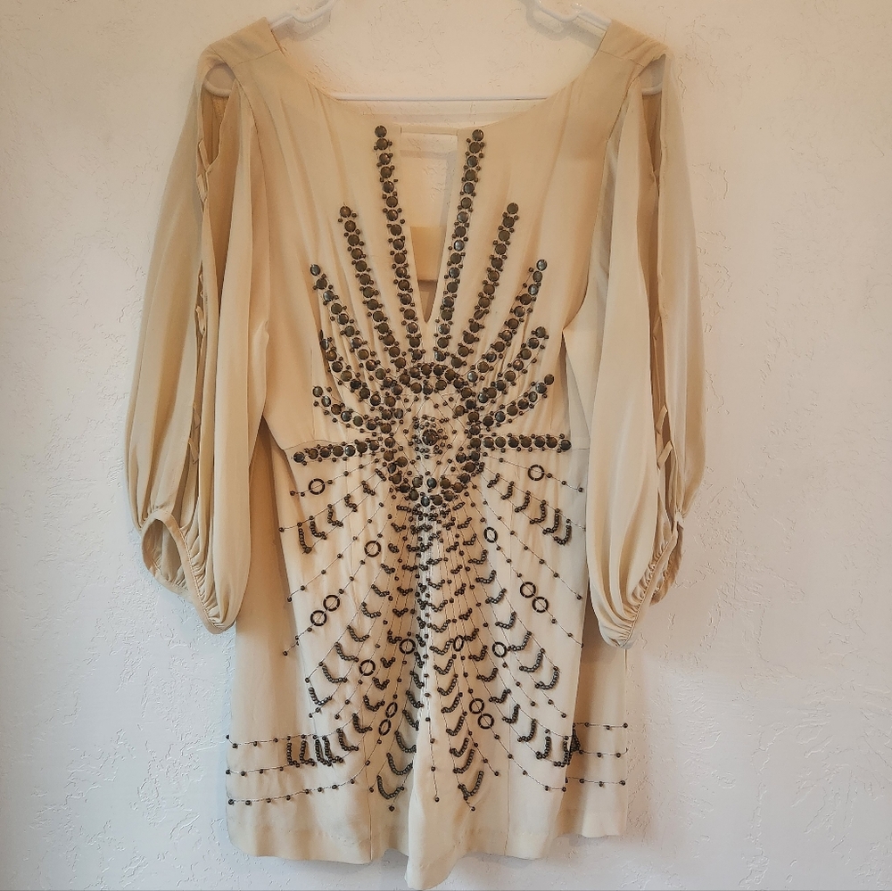 Nanette Lepore 100% Silk Y2K Beaded Darjeeling Tunic